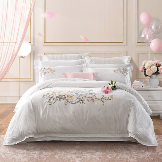 FUANNA [Wedding Season] Wedding Four-Piece Set Wedding Multi-Piece Bedding Set Newly-Red Jacquard Bedding Flowing Years-European Embroidery Wedding Four-Piece Set-Quiet Cover 230*229cm