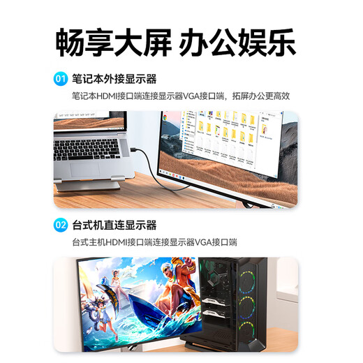 Shanze HDMI to VGA cable HD video converter screen projection adapter computer laptop box connected to projector TV monitor video cable 1.5 meters SHV15