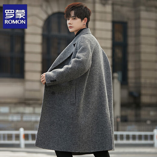 Romon doppelseitiger Wollmantel für Männer im Herbst und Winter mittelgroßen doppelmreihen losen Wollwolle warme Windbrecherjacke für Männer grau xl xl