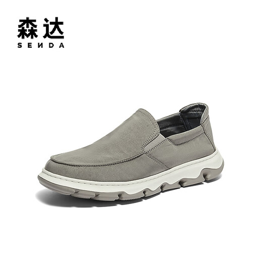 森达帆布鞋男春夏新款商场同款舒适一脚蹬时尚休闲鞋1PX01BM4 灰色 38