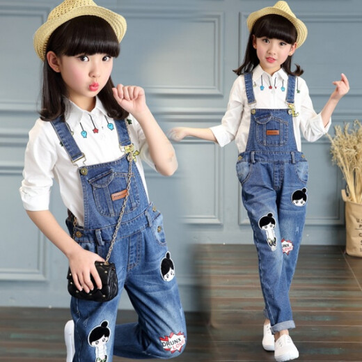 Lei Doll Children's Clothing Girls' Overalls Spring and Autumn Clothing 2023 New Casual Versatile Jeans Children's Long Pants Overalls 140