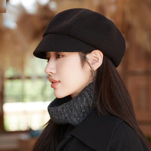 Jimmy Leaf British retro octagonal hat for women autumn and winter Korean version new painter hat casual all-match simple beret small face Mocha color M (56-58cm)