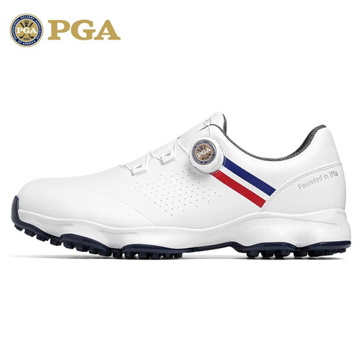 PGA wide golf shoes men's waterproof shoe knob laces anti-side slip fixed spikes soft rubber midsole 301043 white 43