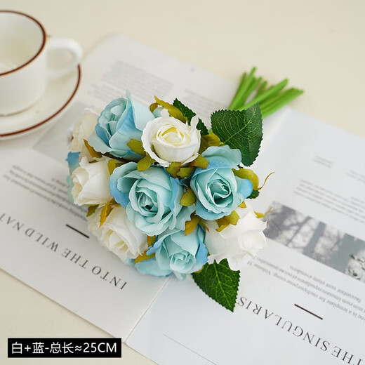黛莉森 新娘手捧花结婚领证仿真花假花12头把束仿真玫瑰花束婚礼仪式婚庆餐厅装饰家居办公室摆件拍照道具 粉色-一束12头