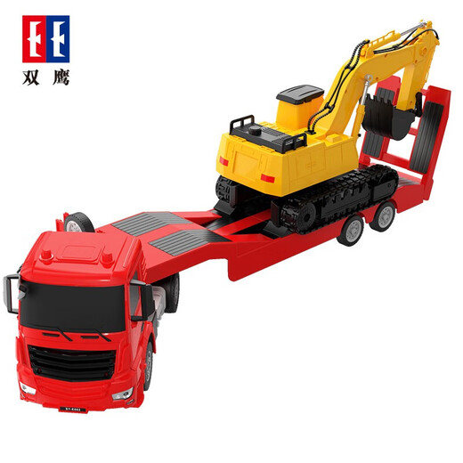 Vehículo remoto de control remoto para niños de doble águila Toy de remolque de remolque de lecho plano camión de camiones de transporte de gran ingeniería Modelo de excavación de niños Boy
