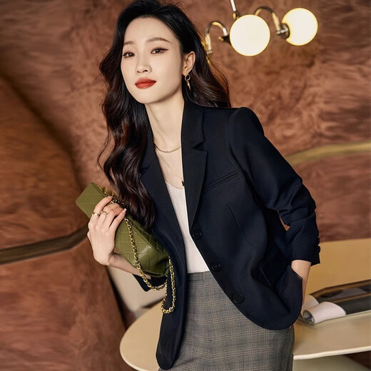 Punizi marrón chaqueta de traje pequeño para mujeres en primavera y otoño 2025 Nuevo traje de temperamento corto de gama alta informal 689# marrón Traje de tres pines XL