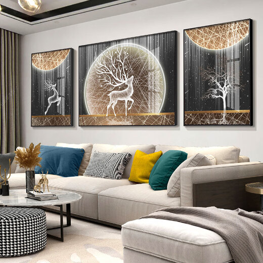 Little Lulin Living Sala Decorating Pintura de color negro, blanco y gris pintura colgante Sofá Muro Mural moderno de pared de pared oeste simple pintura de alces