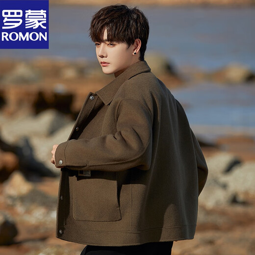 Romon 2024 Nouveau manteau de laine d'automne et d'hiver Men à double face manteau en tweed courte en tweed décontracté Martin Green XL
