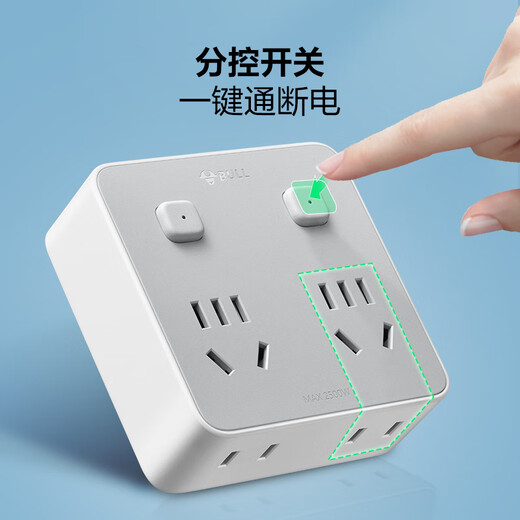 BULL socket converter one turn to multiple wireless plug strip usb multifunctional expansion socket high power air conditioner water heater type 86 | one turn four | separate control | sliding GN-93023S