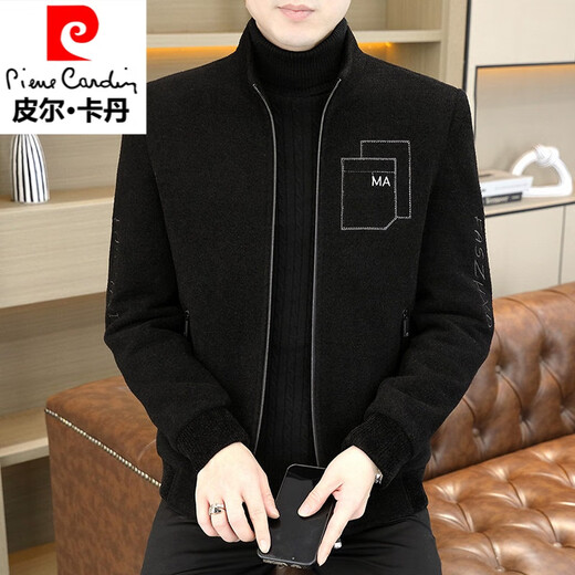 Pierre Cardin stand collar jacket men's 2025 winter new velvet thickened woolen casual middle-aged warm woolen jacket men's 815 khaki plus velvet L