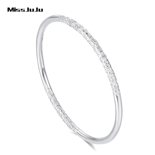 Miss JuJu pt950 platinum solid bracelet, white gold round bracelet, smooth carved plain ring bracelet for men and women, available in 2 materials: PT999 and PT950