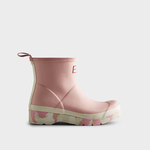 HUNTER女鞋酷玩系列防水防滑雨鞋露营短靴涂鸦厚底增高雨靴女 藕色粉底/FSZ 39