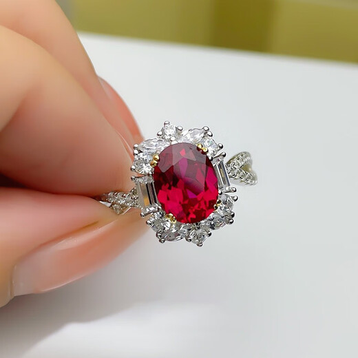 DidiZoo 3 carat artificial ruby ring, inlaid with exquisite workmanship, simple and generous opening, colorful gemstone ring for women, red diamond ring, opening adjustable