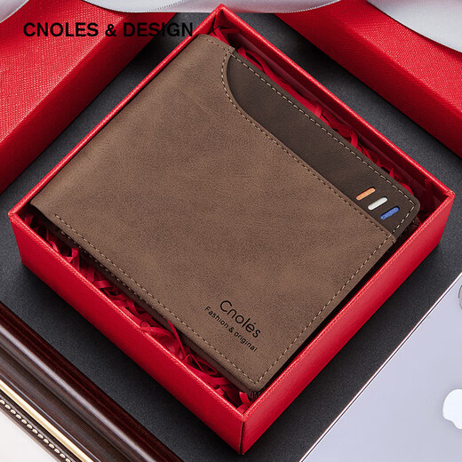 Cnoles Men's Wallet Short Large Capacity Wallet Multiple Card Slots Multi-Function Card Case Fashionable Business Leather Wallet Gift Box Birthday Gift for Dad, Boyfriend, Husband