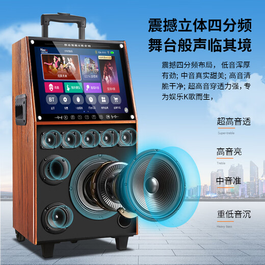 Konka square dance audio with display wireless microphone Bluetooth home ktv singing and dancing live performance karaoke karaoke machine integrated video large volume outdoor trolley speaker 29-inch touch version + 2 microphones