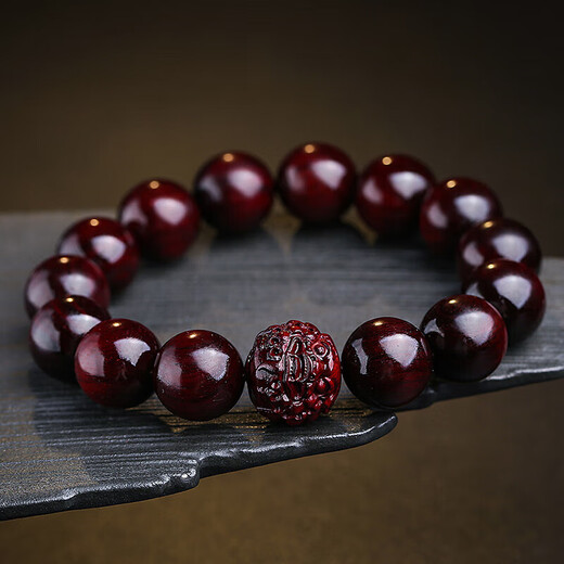 Yueyin Baichuan High Density Small Leaf Rosewood Pixiu Bracelet Men's and Women's Wood Decorated Buddha Bead Bracelet About 15mm