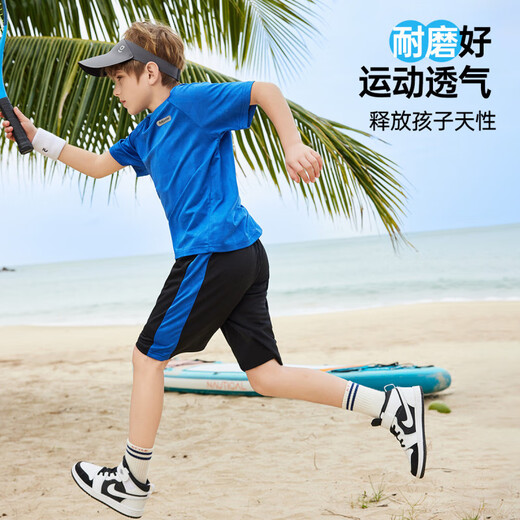 ASK JUNIOR儿童运动套装2025夏季薄款男中大童短袖女童t恤短裤速干跑步套装 蓝色【JE2MHS13918M】 140