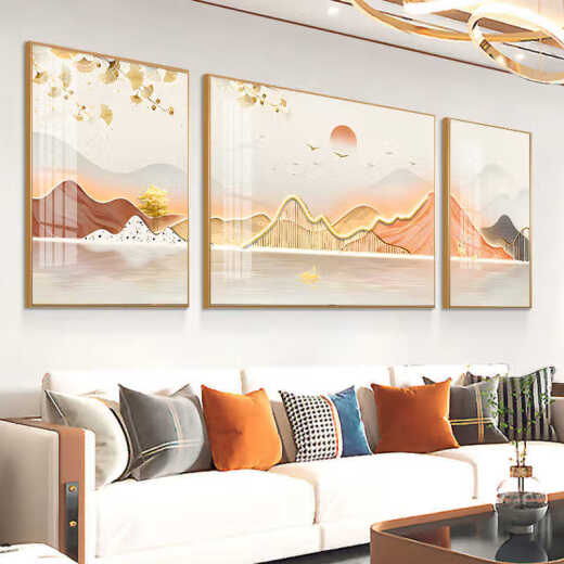 顺吉祥利轻奢客厅装饰画现代简约沙发背景墙挂画晶瓷镶钻画三联画壁画墙画 JD14132 左右70*90中120*90 晶瓷镶钻铝合金黑框