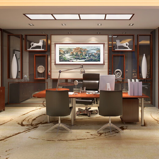 Jiji Furniture Fushan Jubao hand-painted calligraphy and painting authentic Chinese style living room landscape cornucopia hanging painting Chinese painting ink painting elegant terracotta solid wood frame four feet (frame size 80*160cm)