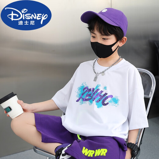 迪士尼（Disney）男童2024新款夏装儿童白色t恤短袖纯棉大童夏季宽松半袖上衣潮牌 9905白色【纯棉亲肤】 120 cm