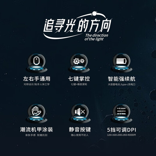 前行者G308无线蓝牙鼠标机甲风三模游戏电竞台式电脑笔记本平板手机办公可type-c充电静音有线外设专用 炫酷黑【无线蓝牙三模】静音按键/RGB灯效
