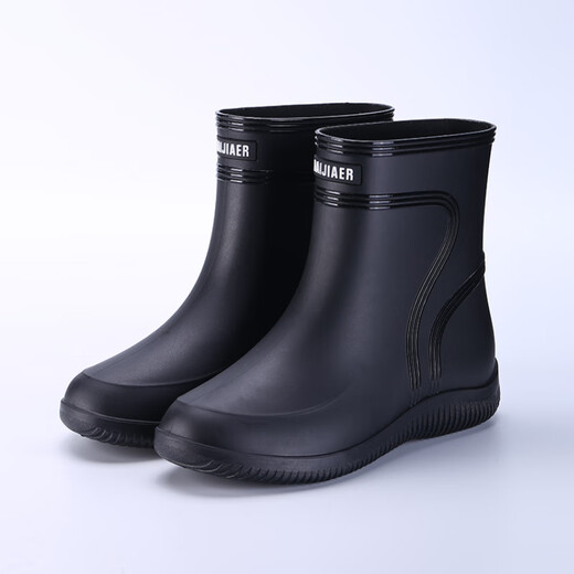 G LUXOME rain boots men's closed rainproof waterproof shoes short medium tube non-slip rain boots tie-up work rubber shoes for men and women new black (standard size) 41 255