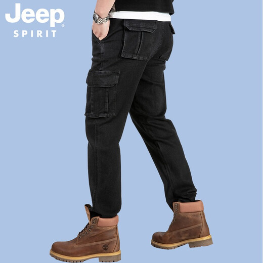 Jeep (Jeep) Jean décontracté pantalon de travail multi-poche en vrac pour hommes pantalons longs et hivernal J9921 Black 29