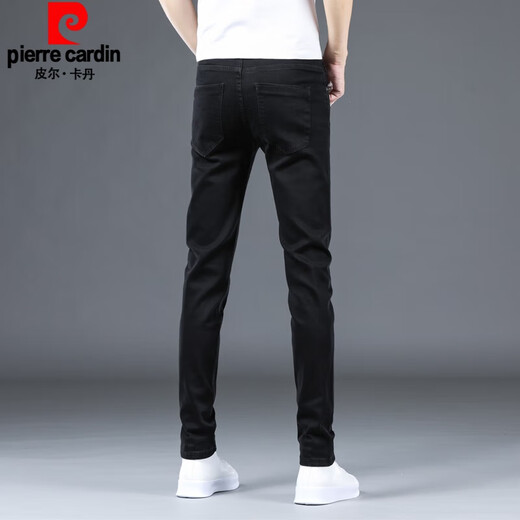 Pier Cardin Summer Herren High-End Thin Strick Jeans für Männer im koreanischen Stil trendy kleine Füße Slim Elastic Casual Cow Black 902 31