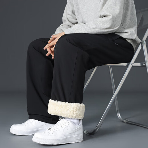 CLOR sherpa pants men's autumn and winter thickened velvet warm casual sports straight pants CL45JR black 4XL