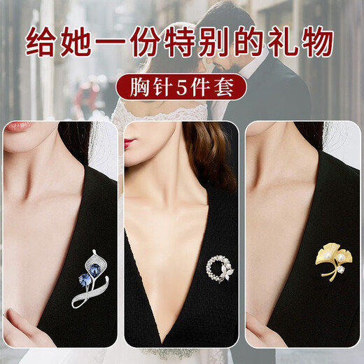 Crystal brooch for women, high-end light luxury imitation pearl corsage, temperament suit suit, badge, birthday gift for girlfriend and wife, blue flower brooch set TL94