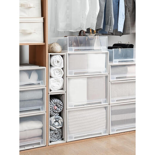 Boîte de rangement de rangement de garde-robe SpaceXpert Cabinet en plastique Cermeaux de stockage maison Boîte de rangement Boîte de rangement E3523 Profondeur de verrouillage épaissie 47 Largeur 35 Hauteur 23