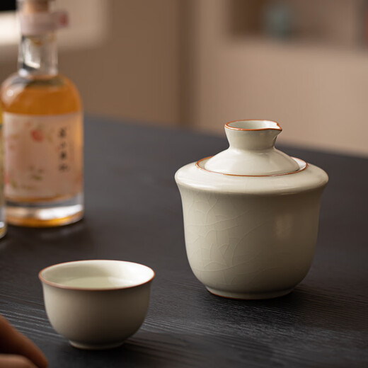 Xi Yuanji Beige Ru Kiln Wine Warmer Set Hot Wine Kettle Household Warming Wine Hot Wine Kettle Ceramic White Wine Yellow Wine Wine Glass Wine Set Beige Ru Kiln Yuanyue Wine Warmer Set (One Pot and One Cup) Simple Pack Base Model