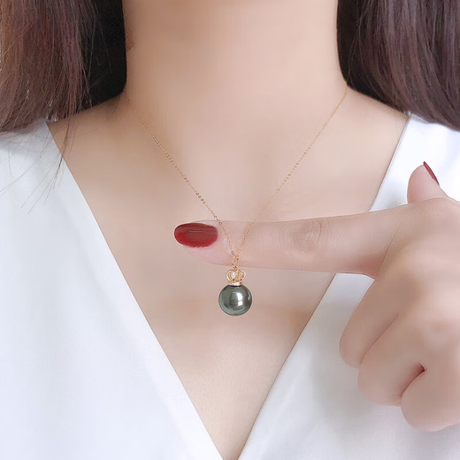 Muqin black and white gold pearl Tahitian black pearl pendant 18K gold crown seawater black bead necklace single women's gift