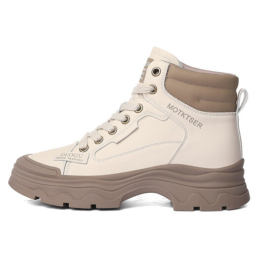 Cupald Cowide Martin Boots Frauen 2025 Frühling Neue Frauenschuhe Frauenstiefel Dicke Absatz Kurzstiefel Lederschuhe Lederstiefel Martin Schuhe Frauen Milch Tee/No Fleece (Standardgröße) 37