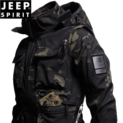 JEEP SPIRIT Outdoor Military Fan Tactical Military Fan Black Men's Waterproof Velvet Jacket Jacket Suit Jacket Workwear Military Style 622 Black Suit 185 (170-185Jin Jin is equal to 0.5 kg)