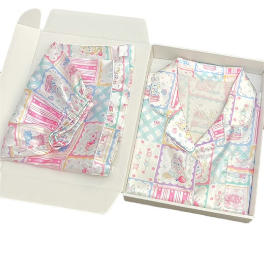 
Yipailai summer pajamas for women ice silk cute printed shorts shorts casual cardigan for best friend to wear home clothes suit YFY-9901# Print Rabbit L[Suggested 100-115Jin[Jin equals 0.5 kg]]