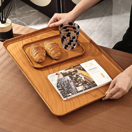 Fantasy ins style imitation wood grain small tray rectangular tea tray hotel B&B water cup cup storage tray tea set storage tray drop-resistant wooden rectangular - large size
