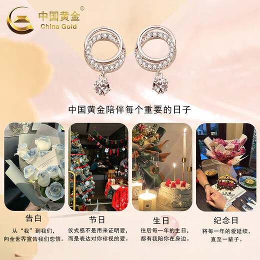 CHINA GOLD S925 Silver Interlocking Earrings Women's Jewelry Earrings Valentine's Day Birthday Gift for Girlfriend and Wife Delivery Today/Next Day Interlocking Earrings