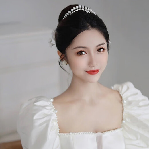 Fat Donglai's same style pearl headdress Korean style bridal crown crown flower hairpin rear area flower pearl crown
