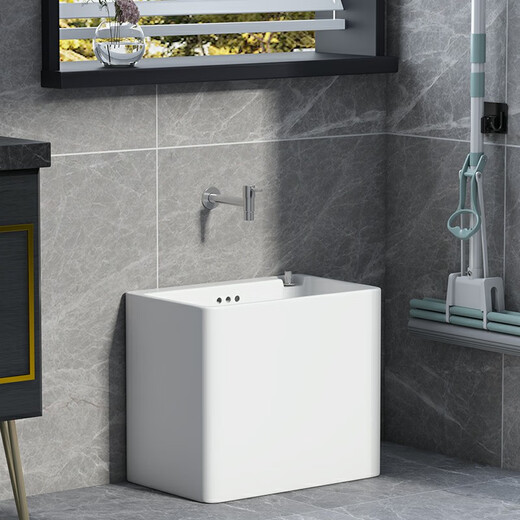Bailey's Ceramic Mop Pool Home Balcony Basin One-piece Rectangular Height Bathroom Washing Mop Pool with Faucet Sink B08 Desktop Control + In-Wall Faucet