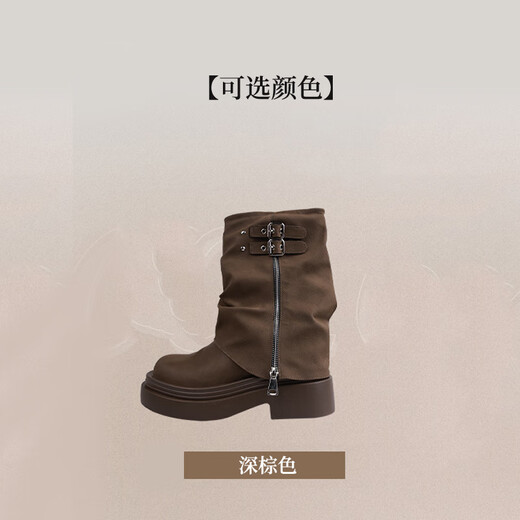 Xingchangwang Martin Bottes pour les femmes en automne et hiver British Style 2025 Nouvelle rétro épaisse semelle Mid-tube Boots polyvalent et confortable Boots haut de gamme brun 37 taille
