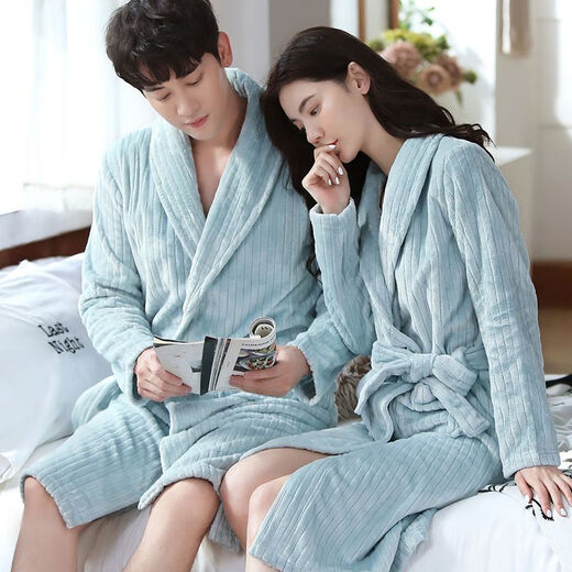 Modallo Nachthemd Paar Hotel Frühling und Herbst verdickter Flanellbademang für Frauen im Herbst und Winterkorallen Velvet Pyjamas für Männer mittlerer Länge Yukata für Frauen Frauengewand-hellgraues Bademant