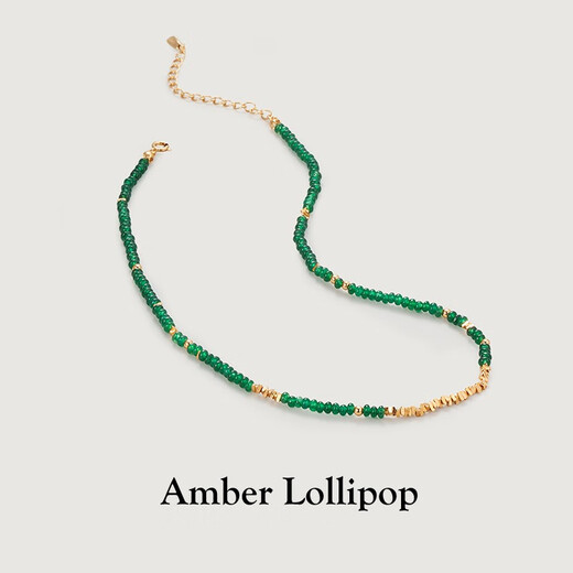 Amber Lollipop Emerald Necklace Women's Broken Silver Beaded Collarbone Necklace Anniversary Birthday Gift for Girlfriend and Wife