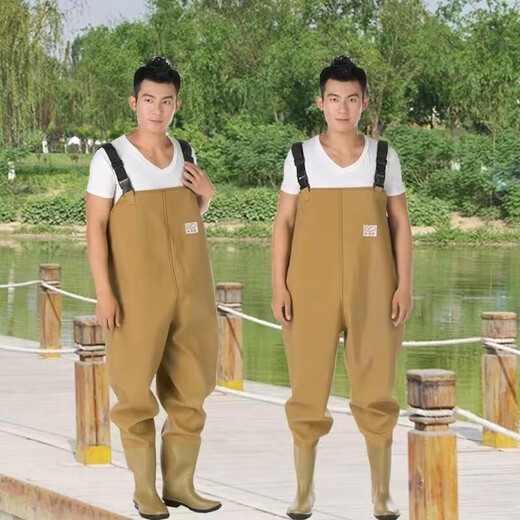 HHONGSHIYU waders, half-length rain pants, waterproof clothes for men, fishing one-piece, full-body fishing leather crotch pants, thickened rain boots, extra thick black leather pattern half-length 110 silk, shoe size 42