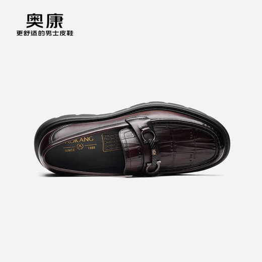 奥康（Aokang）官方男鞋 2024秋季新款石头纹休闲皮鞋马衔扣舒适乐福鞋商场同款 棕色 6241614069 38