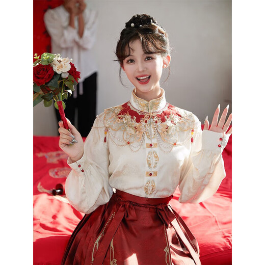 艾珠儿（Aizhuer）马面裙全套新中式连衣裙2025新款国风改良旗袍明制汉服女小个子 HS681上衣+云肩+马面裙 L