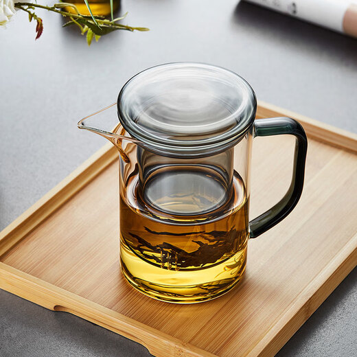 美斯尼 茶杯茶水分离杯玻璃杯茶杯带盖杯子办公家用带过滤加厚耐热茶杯 大号墨客杯690ml