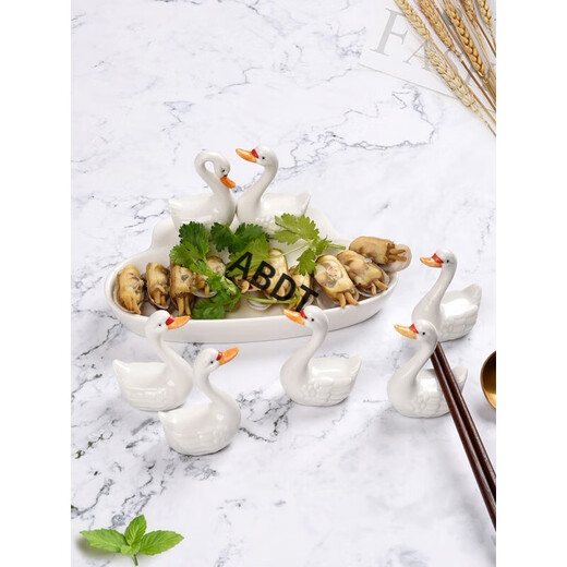 ABDT Japanese creative ceramic swan chopstick holder chopstick holder home hotel hand-painted tableware chopstick holder chopstick holder chopstick pillow set swan chopstick holder set 1