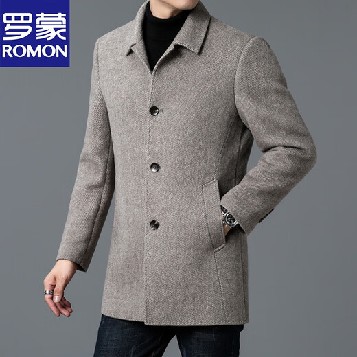 
Romon high-end light luxury double-sided wool coat for men's middle-aged mid-length jacket winter thickened down liner Gray 3XL