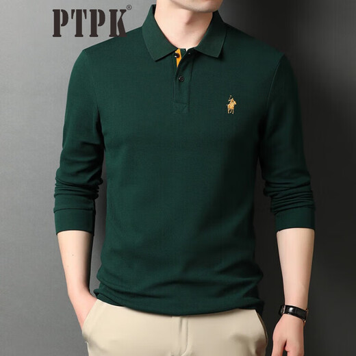 PTPK trendy brand embroidered Paul cotton long-sleeved polo shirt for men spring and autumn new business casual men's lapel t-shirt navy blue L 50 recommended 130-150Jin Jin equals 0.5 kg